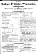 Ausschreibung zu den Berliner Frühjahrs-Wettfahrten am 11.,12.,16. Und 19.V.1912