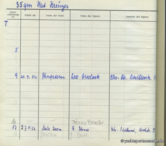 DSV Yachtregister 35qm Nationale Kreuzer