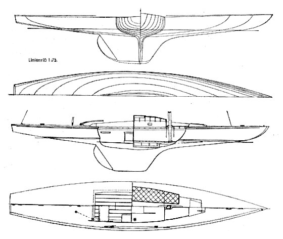 "Nobel" 30 qm Binnen-Rennkielyacht des ESv