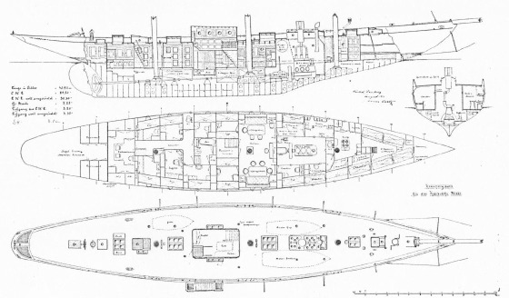 Dreimastschoner 40,95 m Einrichtungsplan