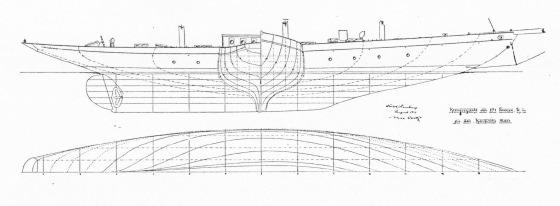 Dreimastschoner 40,95 m Linienriss