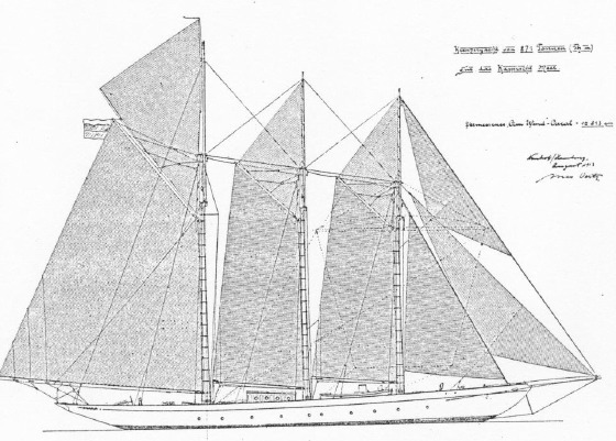 Dreimastschoner 40,95 m Segelriss